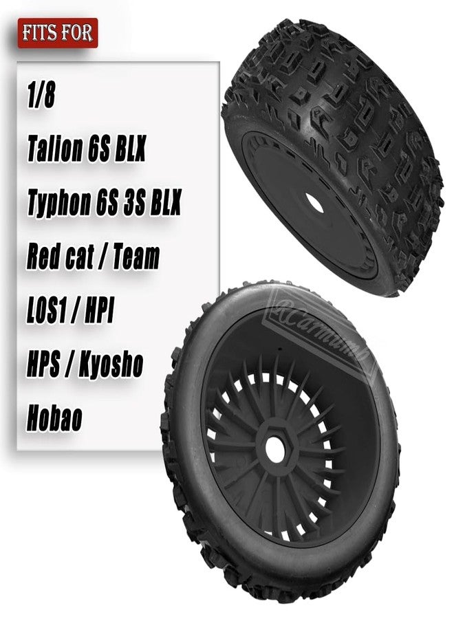 Rcarmumb RC 17mm Wheels Tires & Wheel Wrench for 1/8 Typhon 6S 3S BLX,Talion 6S BLX,Red cat,L0S1,Team,HPI,HPS,Kyosho,Hobao,4PCS Wheels Tires w/Wheel Wrench,Replace ARA550097,Black - Image 2